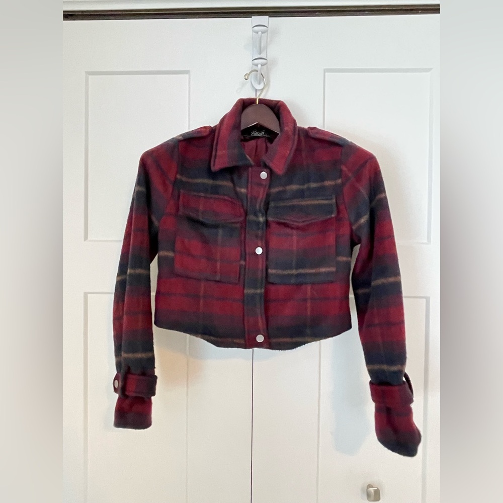 Stoosh Red‎ and Black Plaid Cropped Jacket M